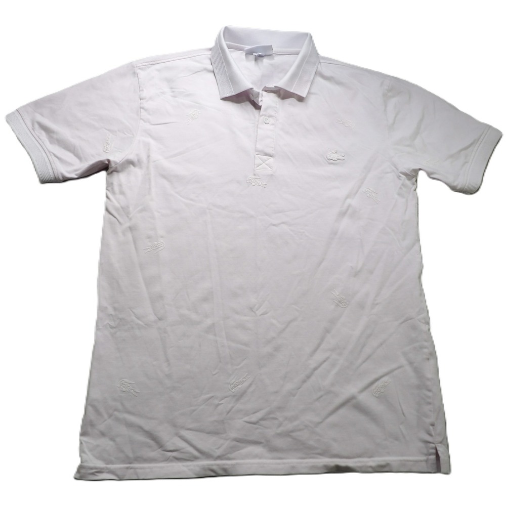 Lacoste Sport Polo Shirt Men XL White Ultra Dry AOP Embroidered Crocodile Rugby